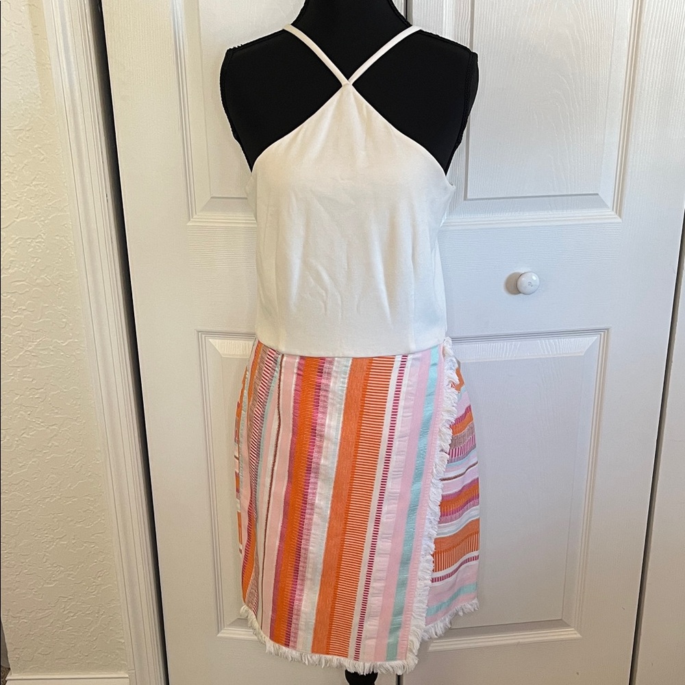 Anthropologie Hutch Kalyn Halter Dress Stripes Fringe Festival Size 8